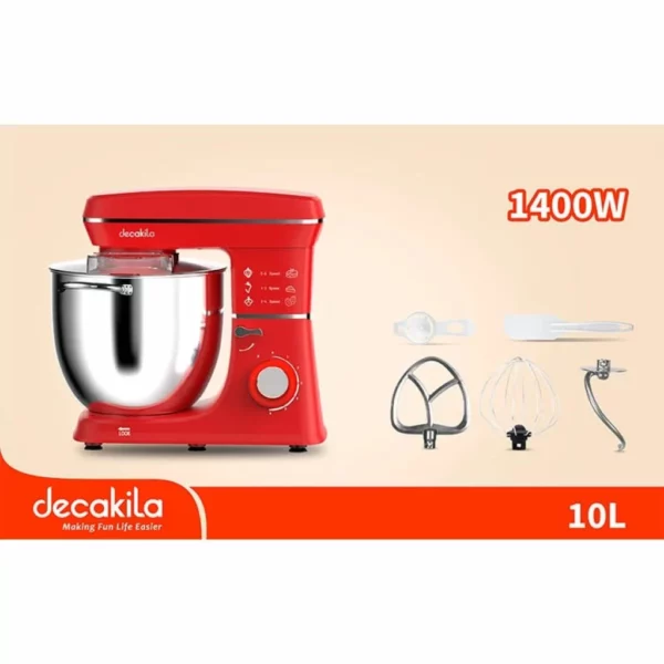 Mixeur Decakila Stand 10 Litres KEMX017R– 1400W, Cuve en Acier Inoxydable, 6 Vitesses, Idéal pour les Préparations Culinaires