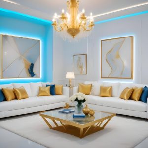 White and gold theme interior modern minimalism photo realism neww Style 3d Paints Doodle Illustration Deep View High Results 4k HD